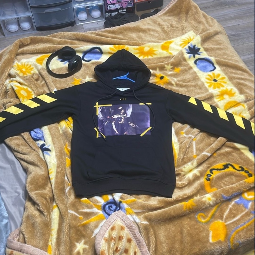 Off-White Black Hoodie with Yellow Accents